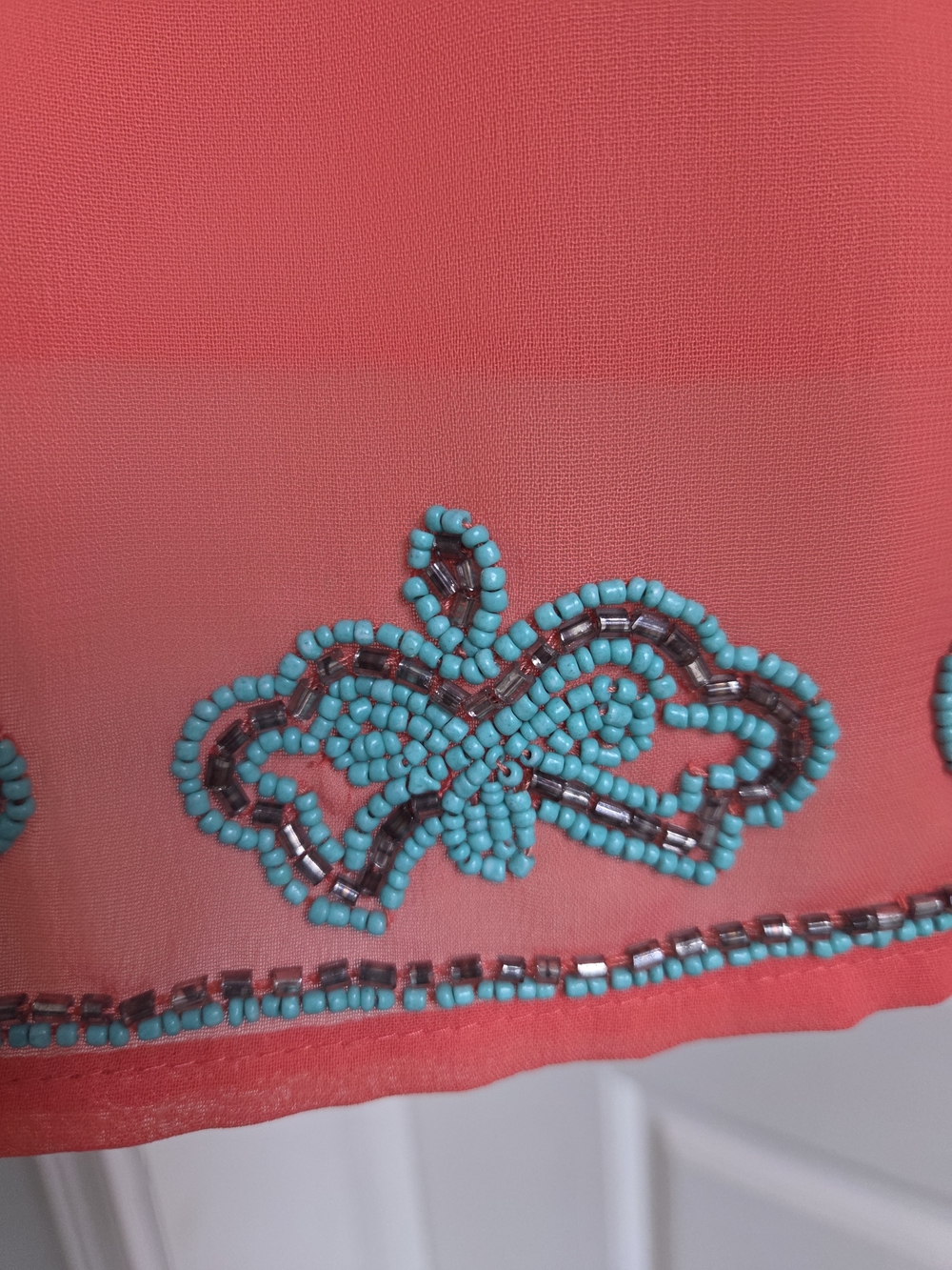Mix Nouveau Coral And Turquiose Embellished V-Neck Swim Coverup - Picture 4 of 8